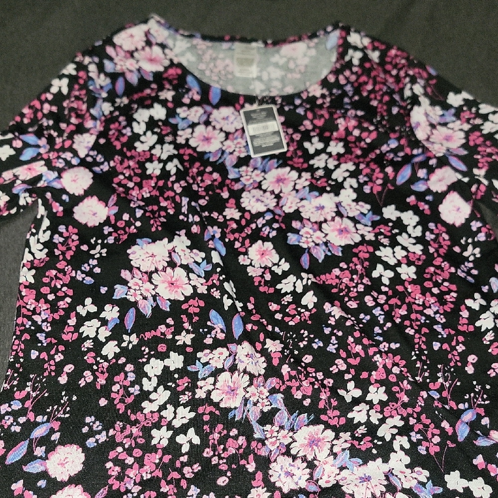 West Loop Black and Pink Floral Top